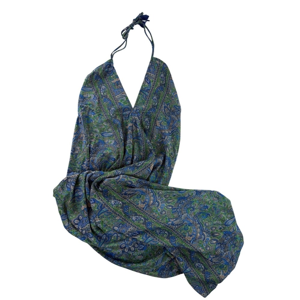 Bigg Bull Halter Maxidress Blue & Green Boho Flowy Small - Picture 4 of 6